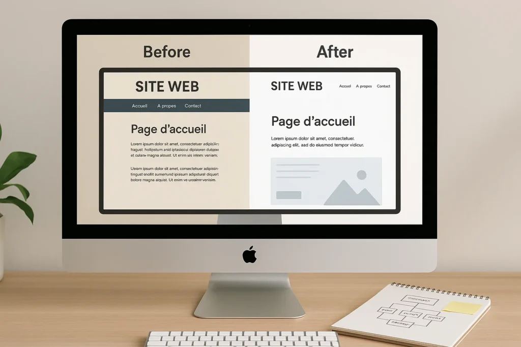 Comparatif avant/après d’un site WordPress en cours de refonte