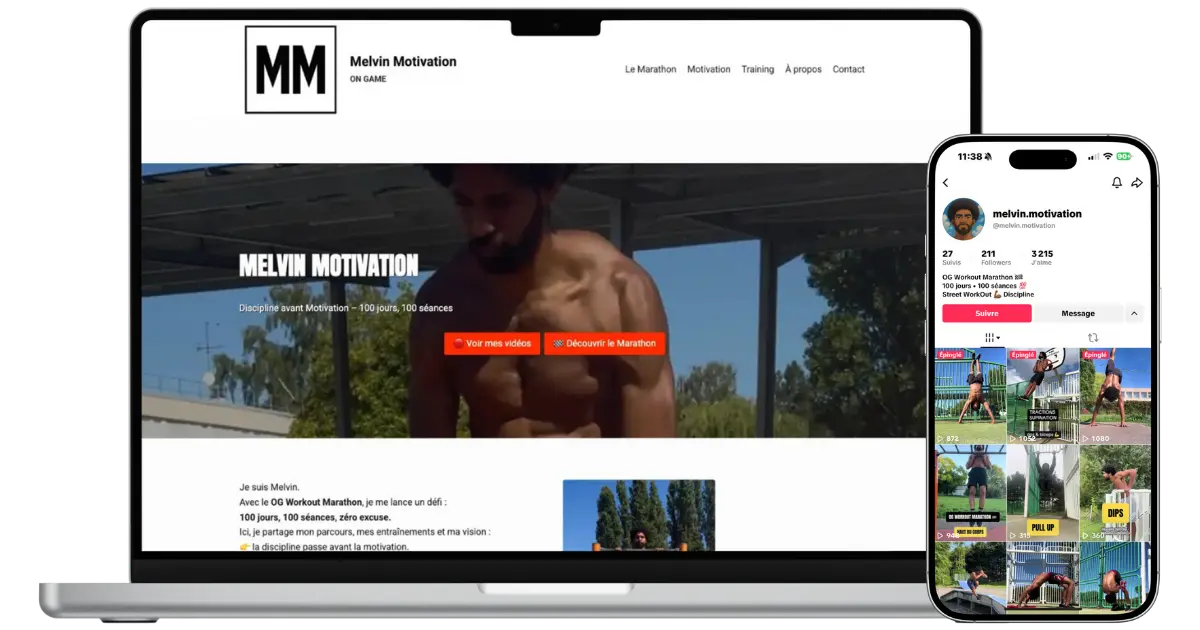 mock up - melvin motivation - pc et telephone titktok - transparent